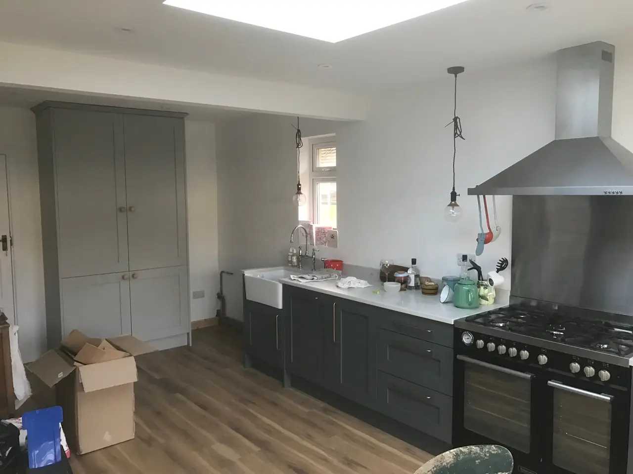 Kitchen shaker grey belfast sink, made and fitted by Sussex Design Interiors