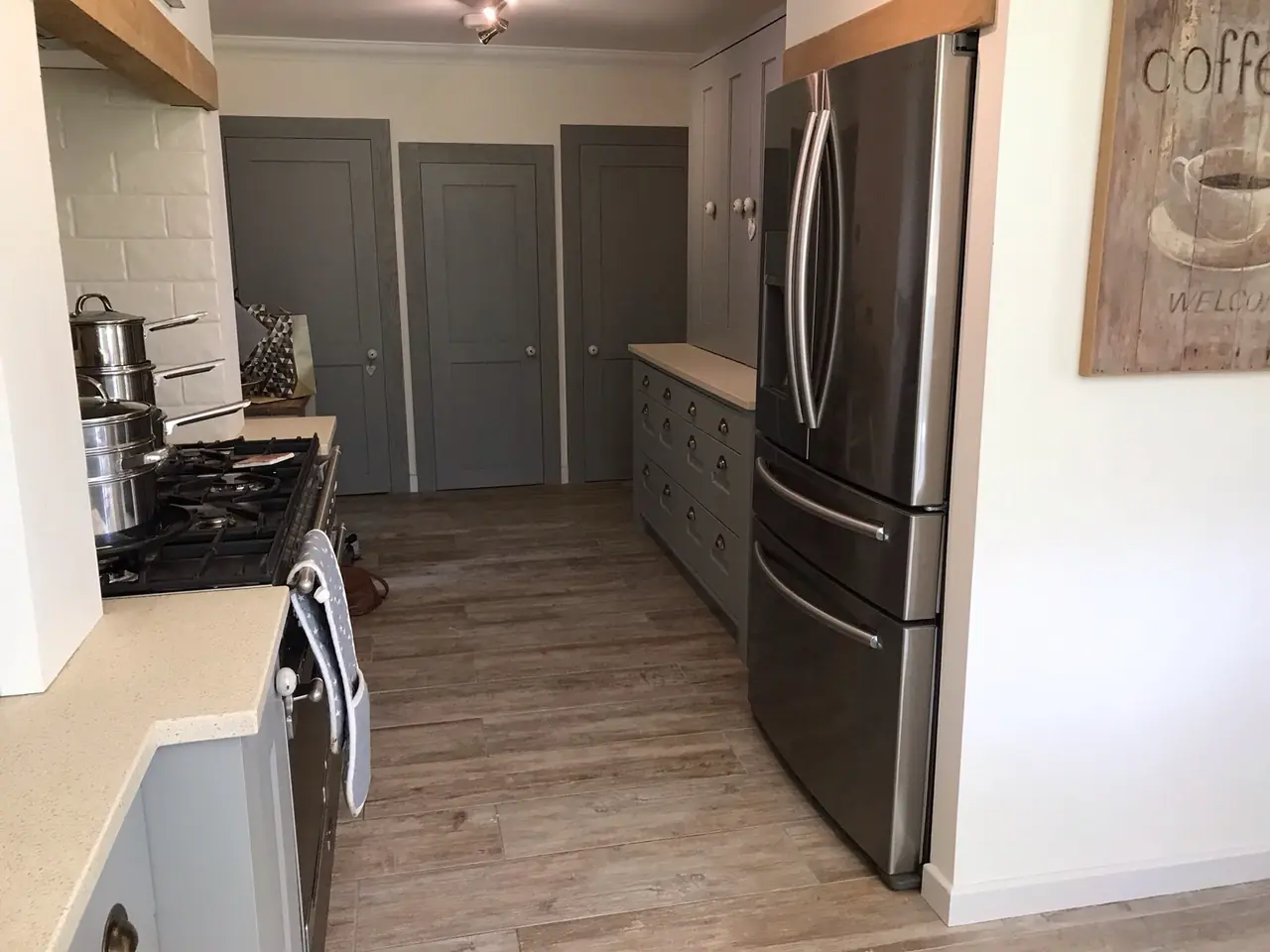 Kitchen shaker grey fridge freezer hallway, made and fitted by Sussex Design Interiors