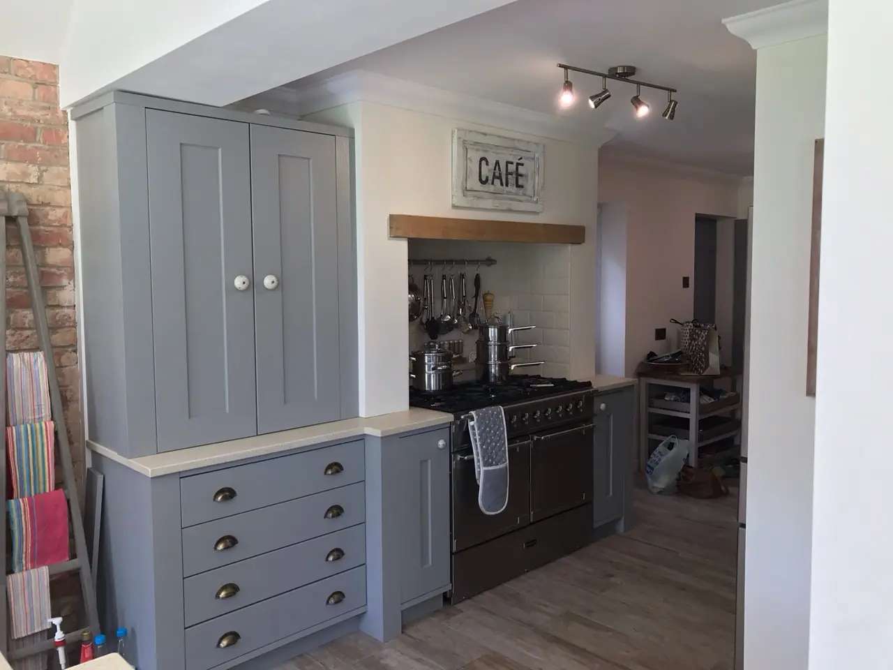 Kitchen shaker grey range cooker cafe sign, made and fitted by Sussex Design Interiors