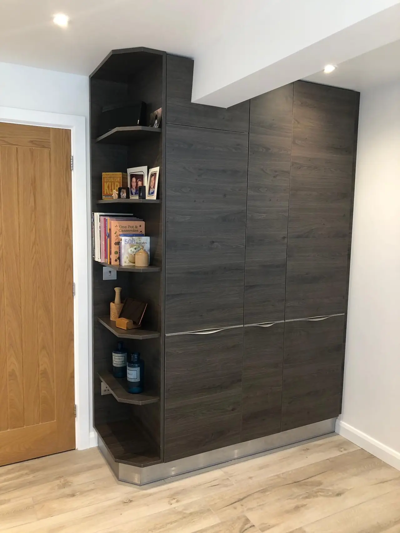 Pantry corner shelving bookcase, made and fitted by Sussex Design Interiors